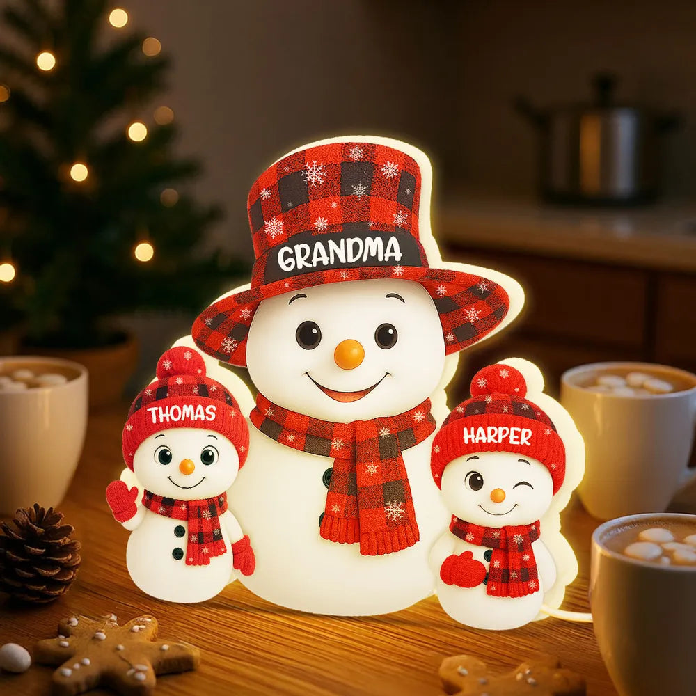 Acrylic Light Box Snowman Family, soft glowing festive décor for cozy nights, heartwarming display and thoughtful holiday gift
