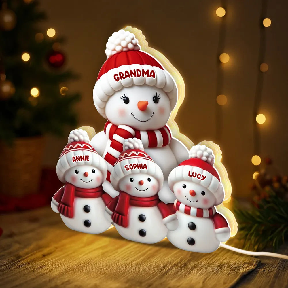 Acrylic Light Box Snowman Family, cozy glow for mantel and holiday décor, heartwarming keepsake and a perfect gift for grandma
