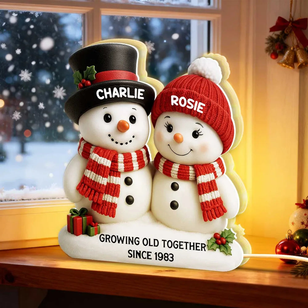 Acrylic Light Box Snowman Couple - Growing Old Together, Warm Glow Christmas Decor, Creative Personalized Gift for Couples