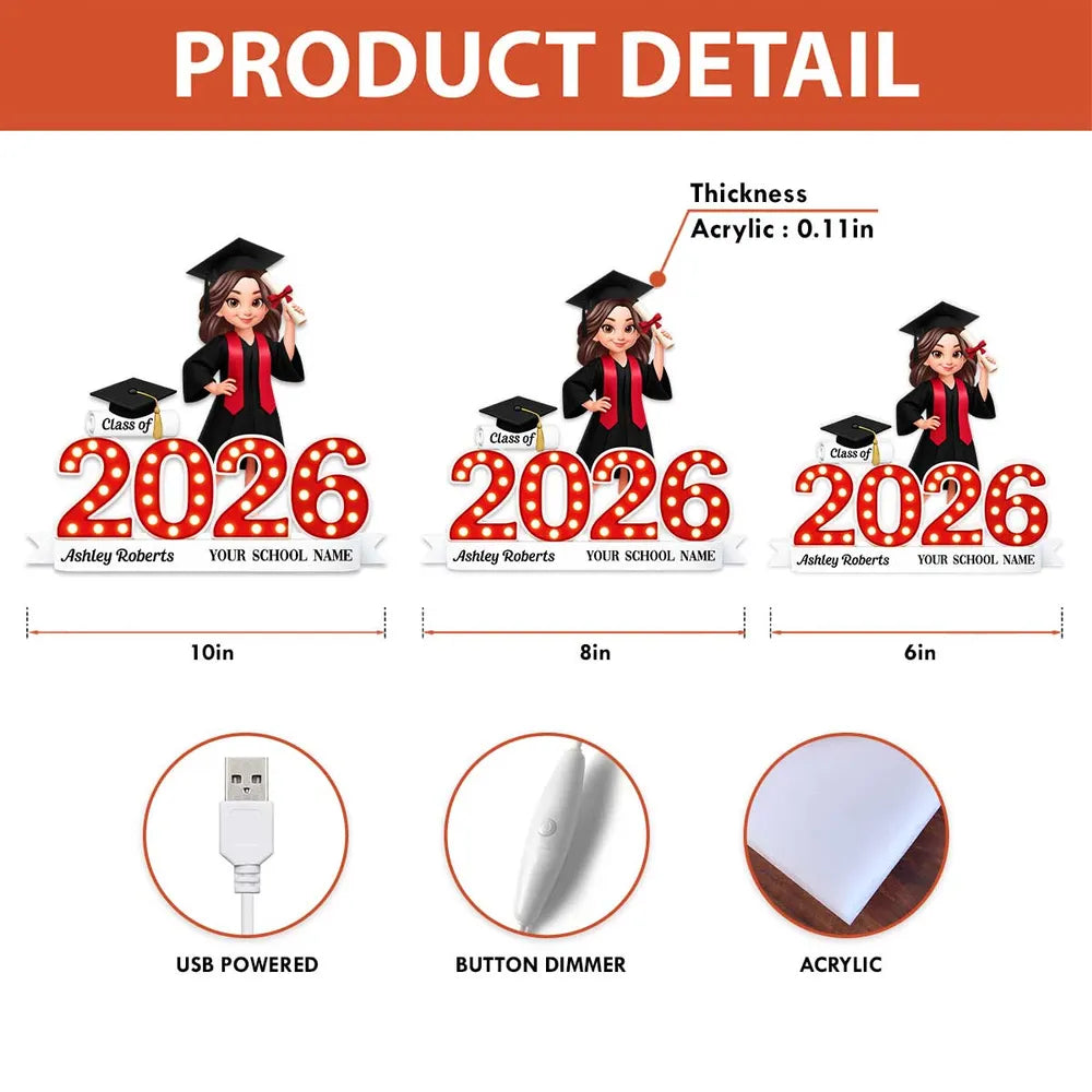Personalized Acrylic Light Box Class Of Graduation Design for Bedroom or Bookshelf Warm Glow Unique Gift