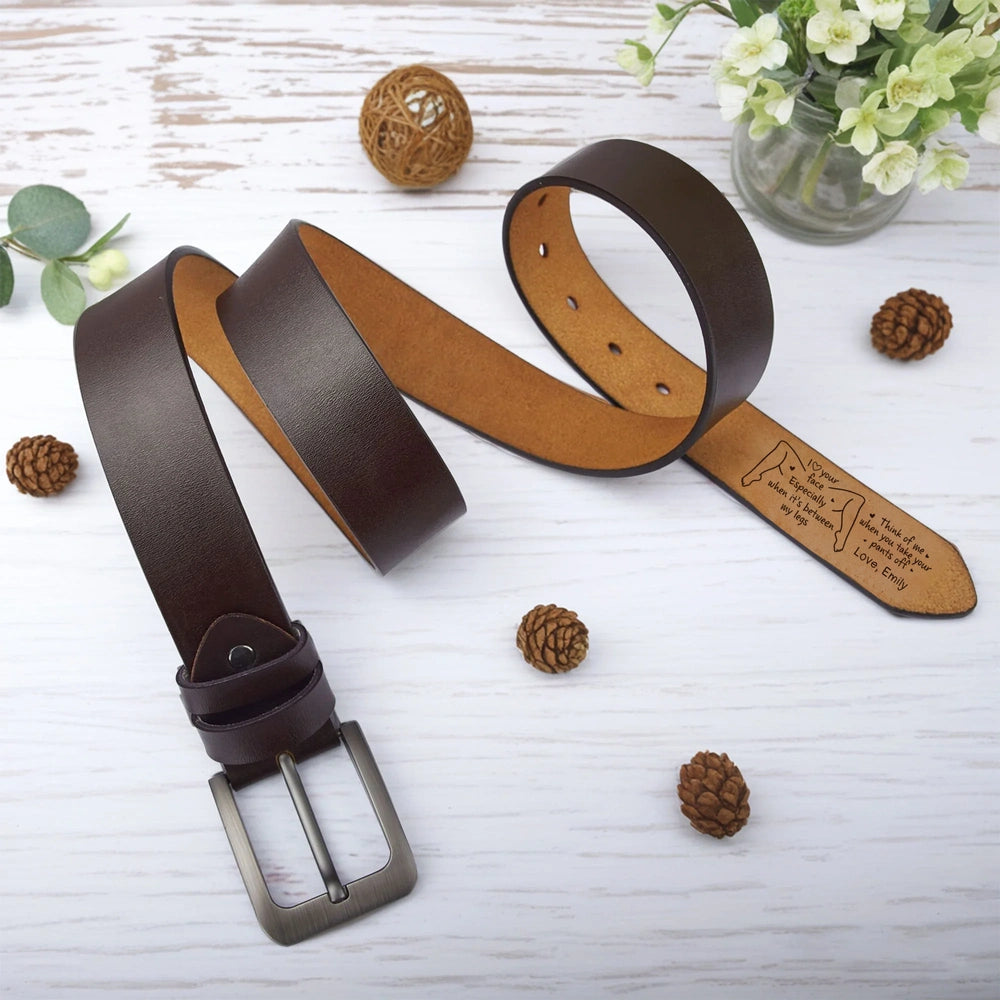 Leather Belt With Cheeky Romantic Quote, Personalized Funny Gift For Boyfriend Or Husband, Daily Wear With A Secret