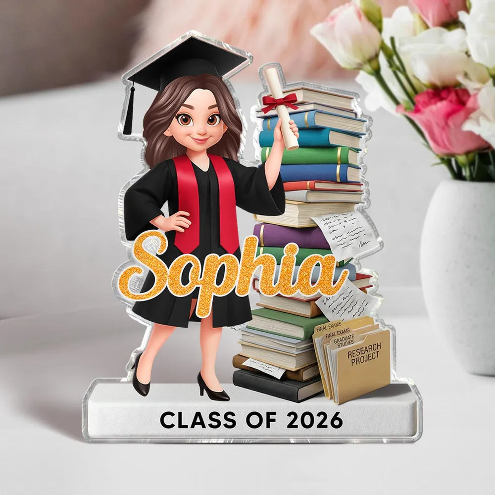Shaped Acrylic Block Plaque Personalized Keepsake For A Proud Graduate, Cap And Gown Celebration Desk Or Shelf Decor Gift