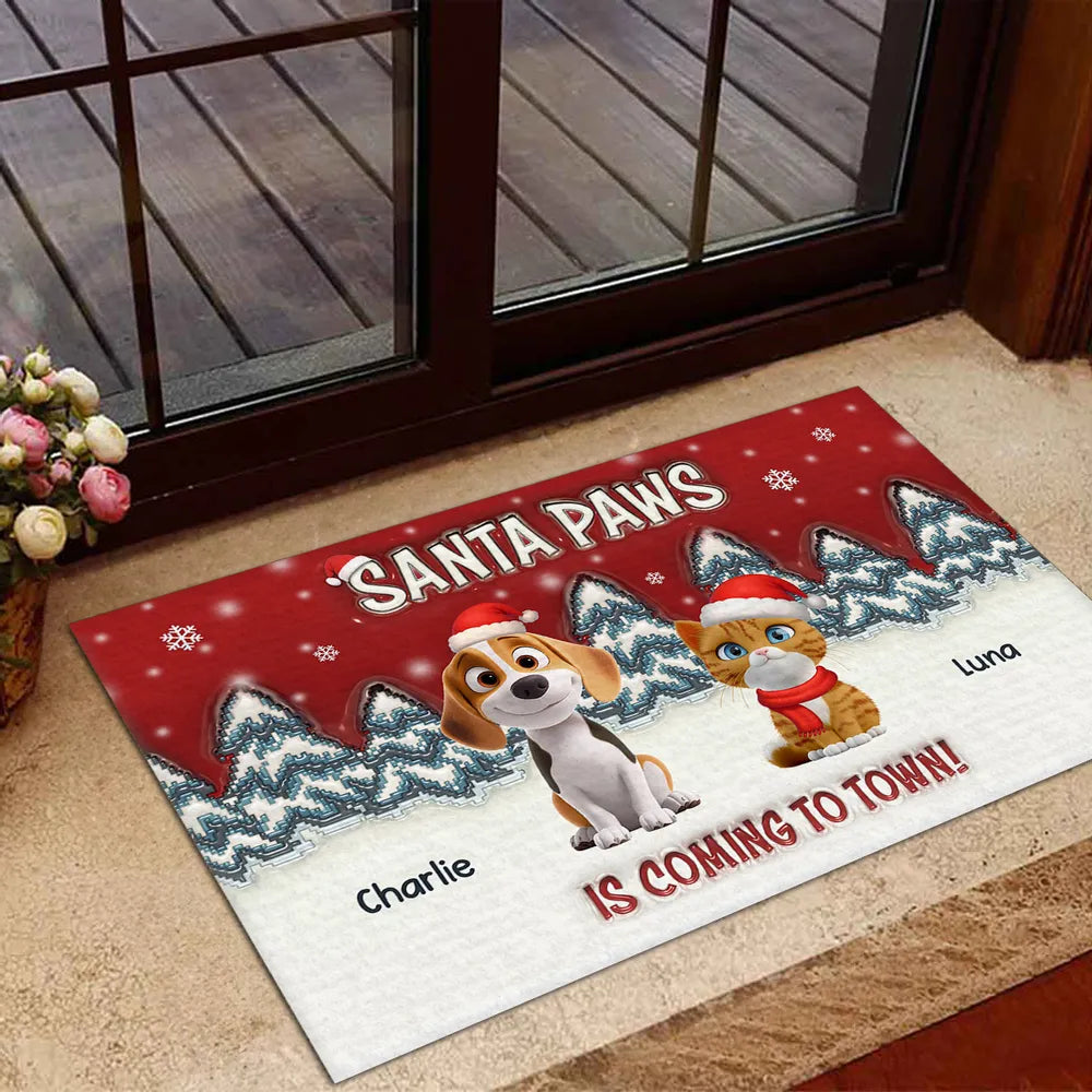 Personalized Santa Paws Standard Doormat with Custom Pets, Festive Entryway Decor & Unique Christmas Gift for Pet Lovers