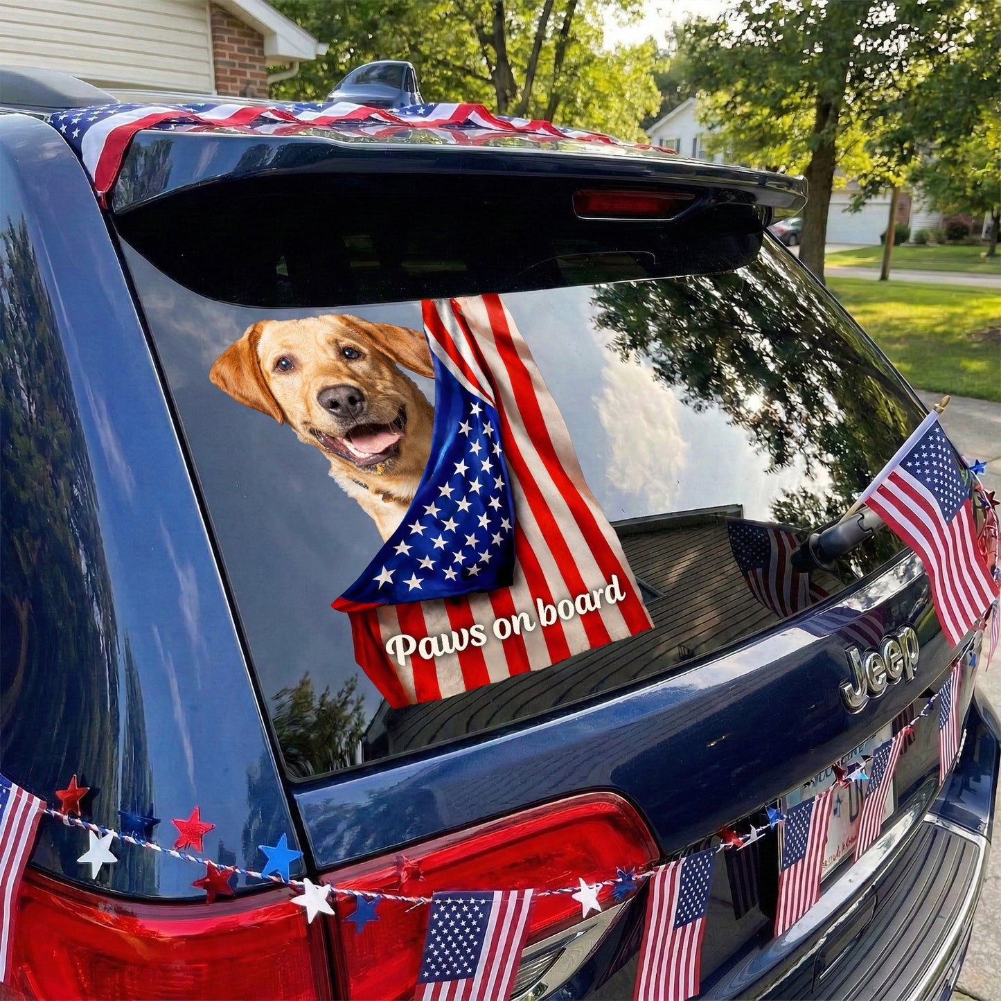 Personalized Dog Car Sticker Decal, Paws on Board Flag Design for Window Decor, Unique Gift for Dog Lovers