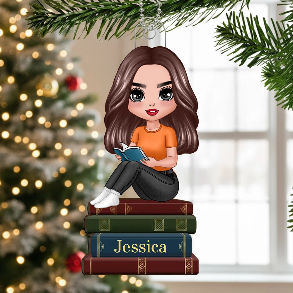 Acrylic Ornament with Girl Reading, Book Lover Gift