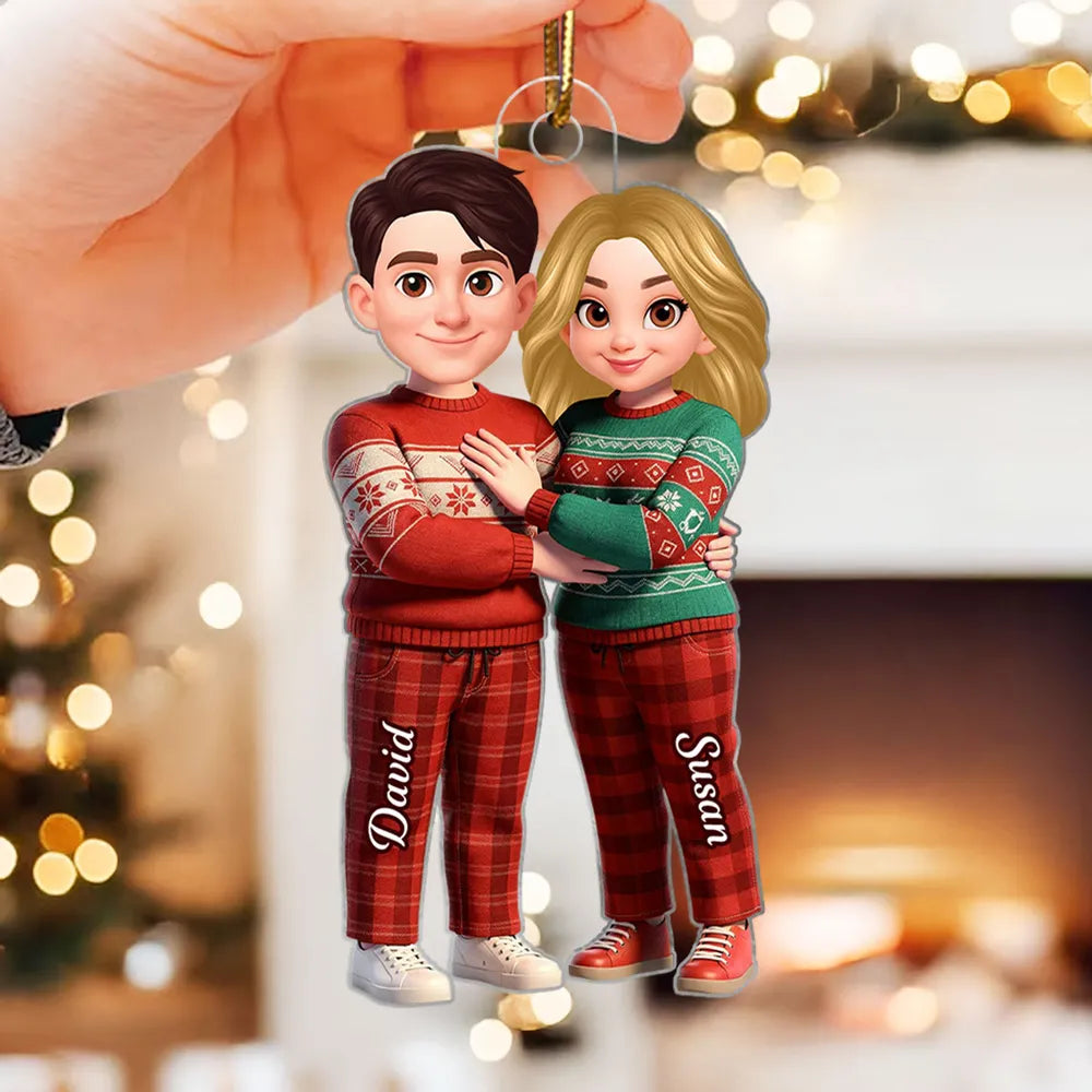Custom Couple Acrylic Ornament, Cute Cartoon Partners in Matching Sweaters, Sweet Home Display Keepsake, Creative Gift