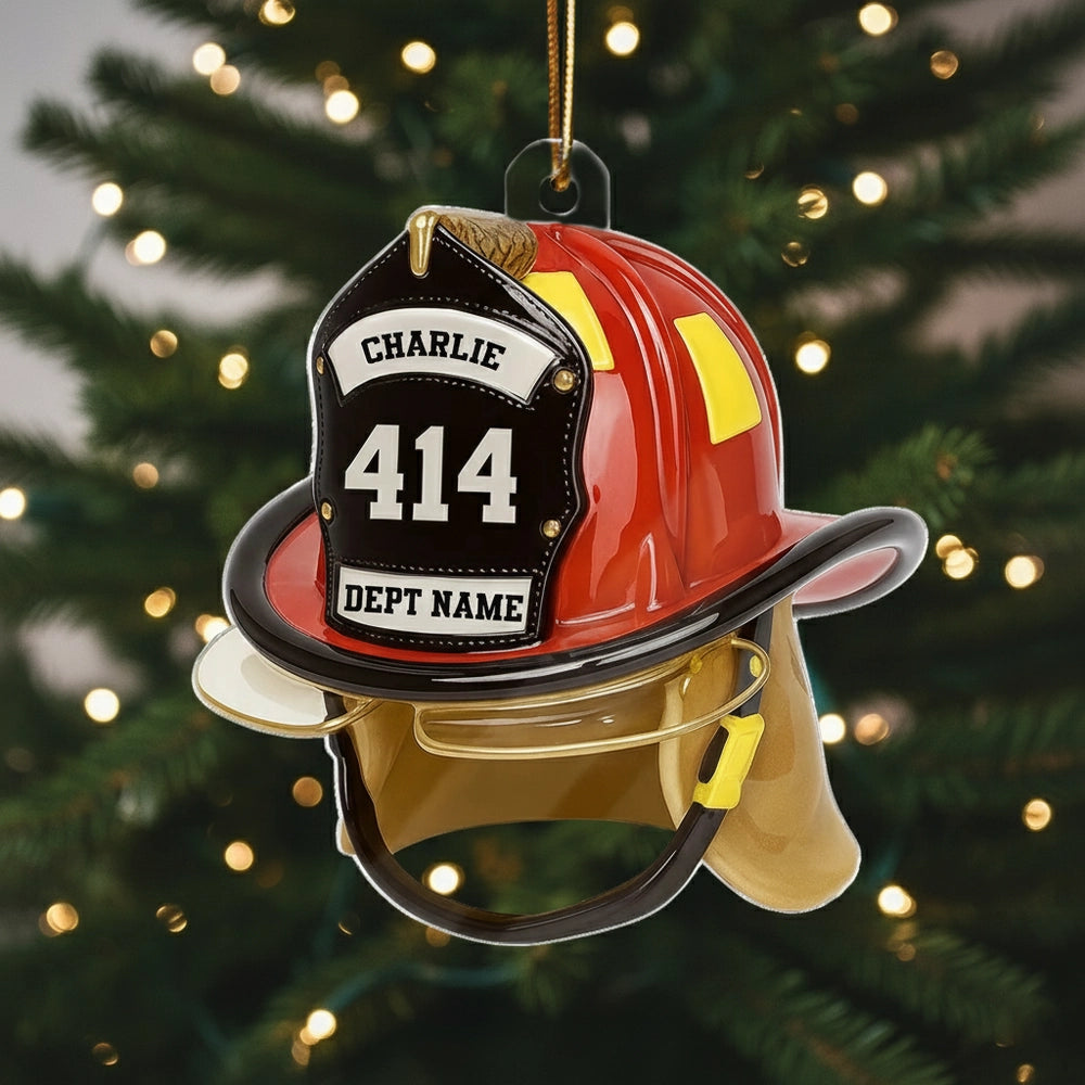 Personalized Firefighter Helmet Ornament – Custom Tribute Gift for Heroes & Families, Acrylic Christmas Decoration