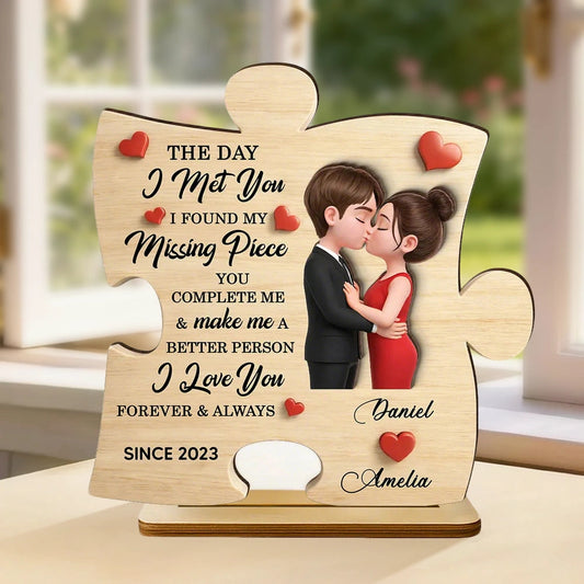 Personalized 2-Layer Wooden Plaque Puzzle Couple Kissing Romantic Keepsake for Bedroom or Living Room Display Unique Gift