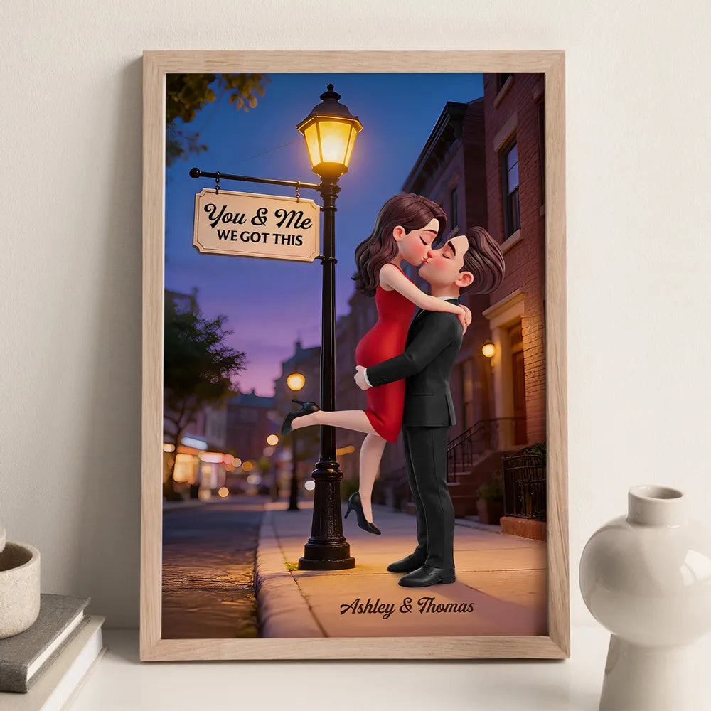You & Me We Got This Street Lamp Couple Hug Poster, Personalized Modern Wall Decor, Sweet Gift for Couple