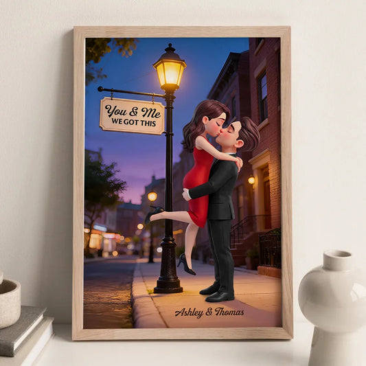 You & Me We Got This Street Lamp Couple Hug Poster, Personalized Modern Wall Decor, Sweet Gift for Couple