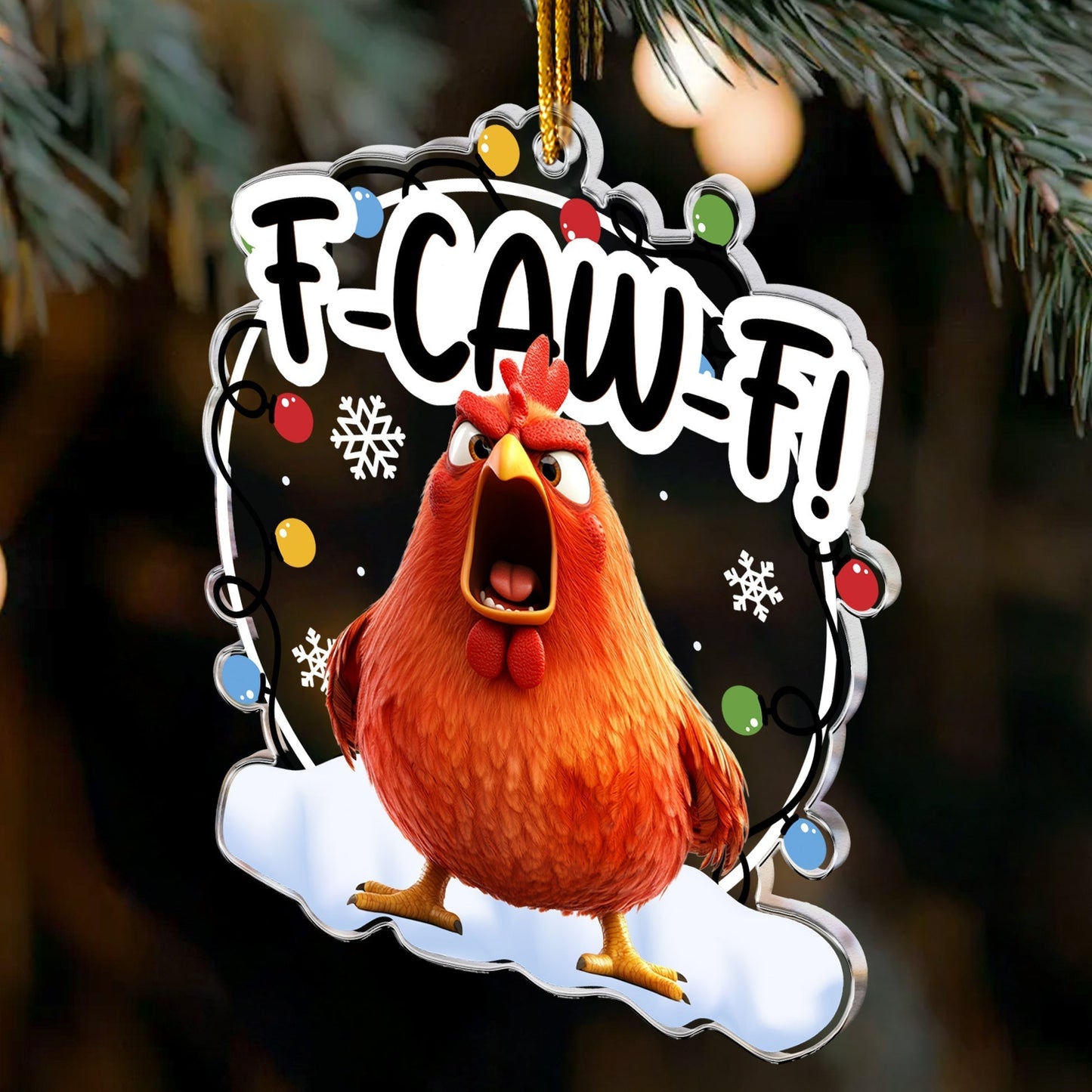 Custom Acrylic Ornament F-CAW-F Chicken Design, Quirky Holiday Gag Gift for Work Gift Exchange and Secret Santa, Cute Festive Decoration
