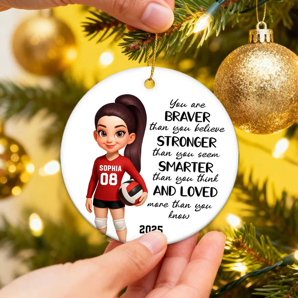 Volleyball Player Ceramic Ornament - Personalized Holiday Tree Decor with uplifting quote, unique gift for daughter