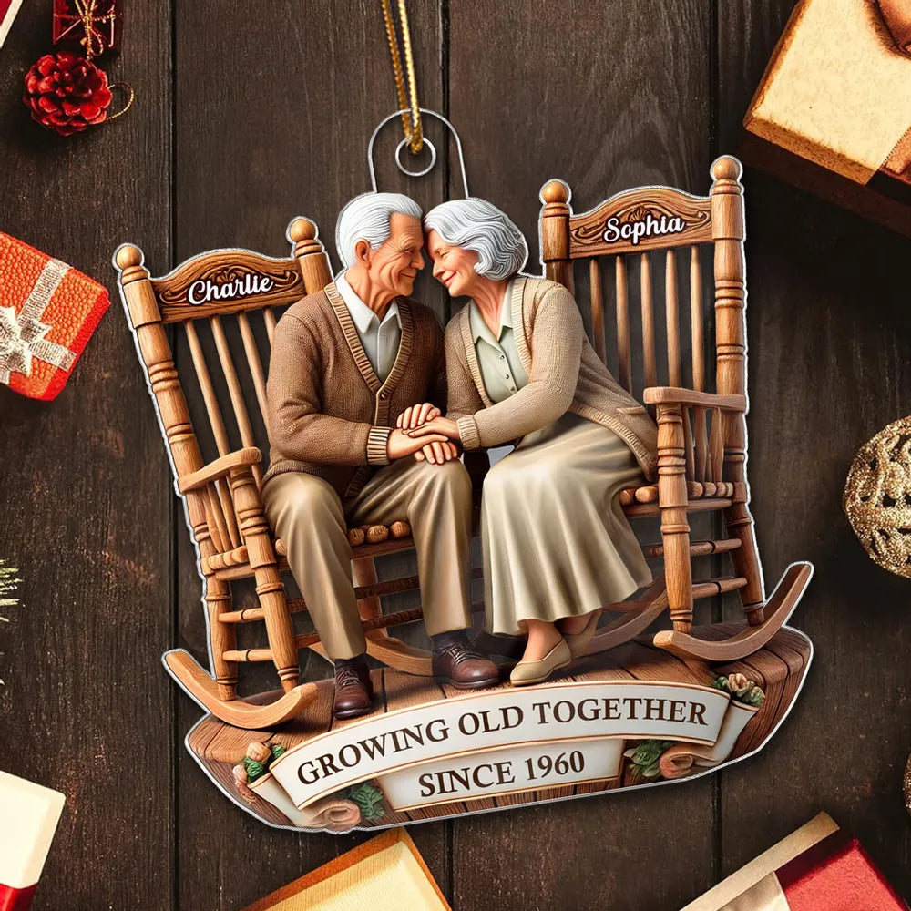 Growing Old Together Couple Acrylic Ornament – Personalized Anniversary Gift