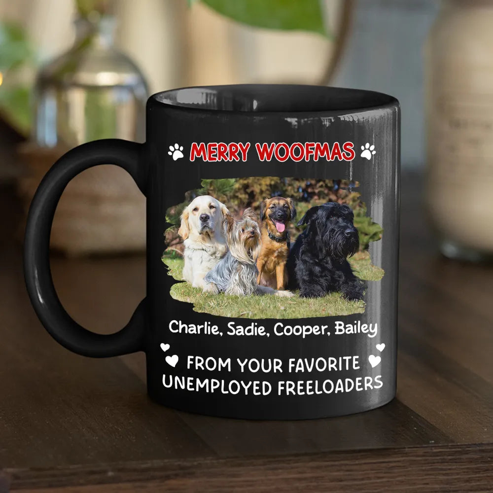 Custom Pet Full Color Mug with Funny Merry Woofmas Message – Creative Holiday Coffee Gift for Dog Mom or Dad