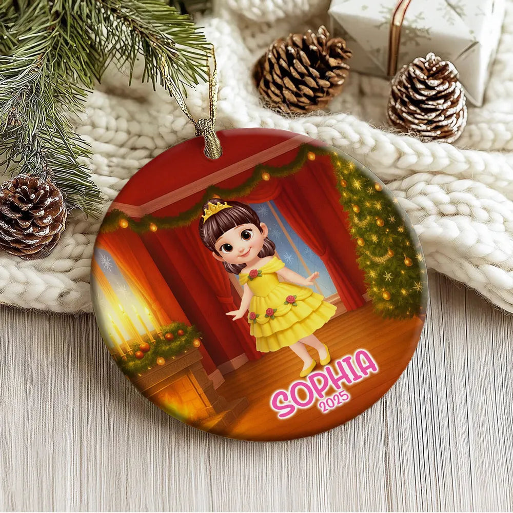 Ceramic Ornament with Princess Fairytale Design, Enchanted Forest Scene with Animals, Heartwarming Keepsake and Perfect Gift for Children