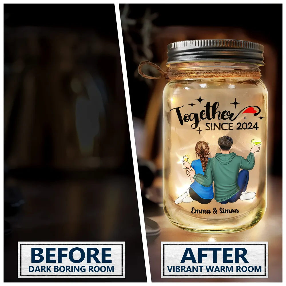 Personalized Glass Mason Jar Light for Couples, Together Since Quote, Cozy Nightstand Decor, Unique Gift