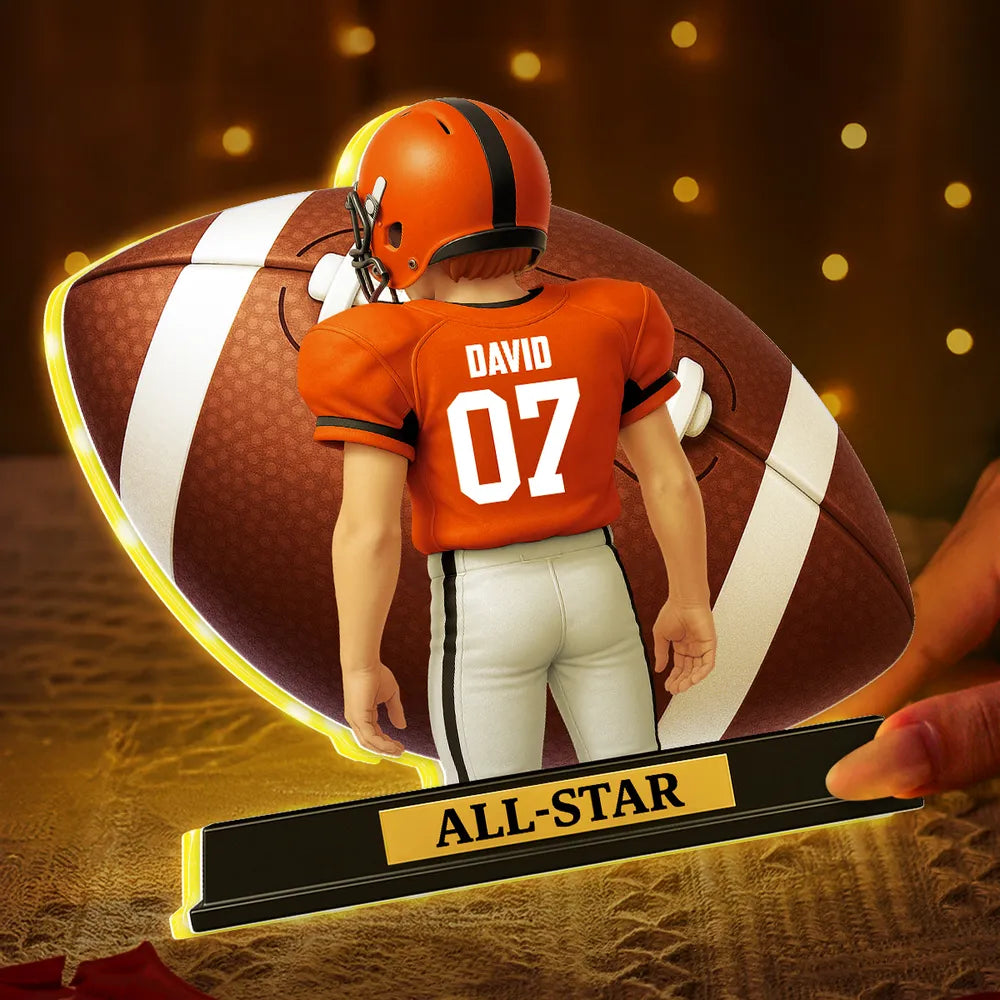Personalized Acrylic Light Box for Football Player – Custom All-Star Design, Stadium Glow, Unique Gift for Sports Fans