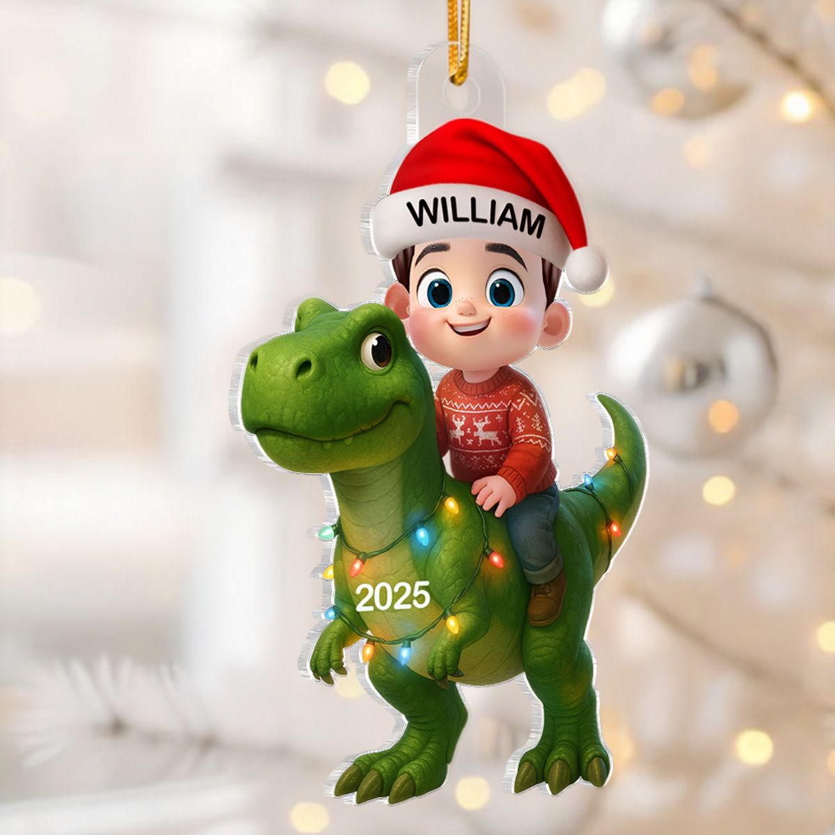 Christmas Dinosaur Ornament Acrylic High Clarity Gift for Kids