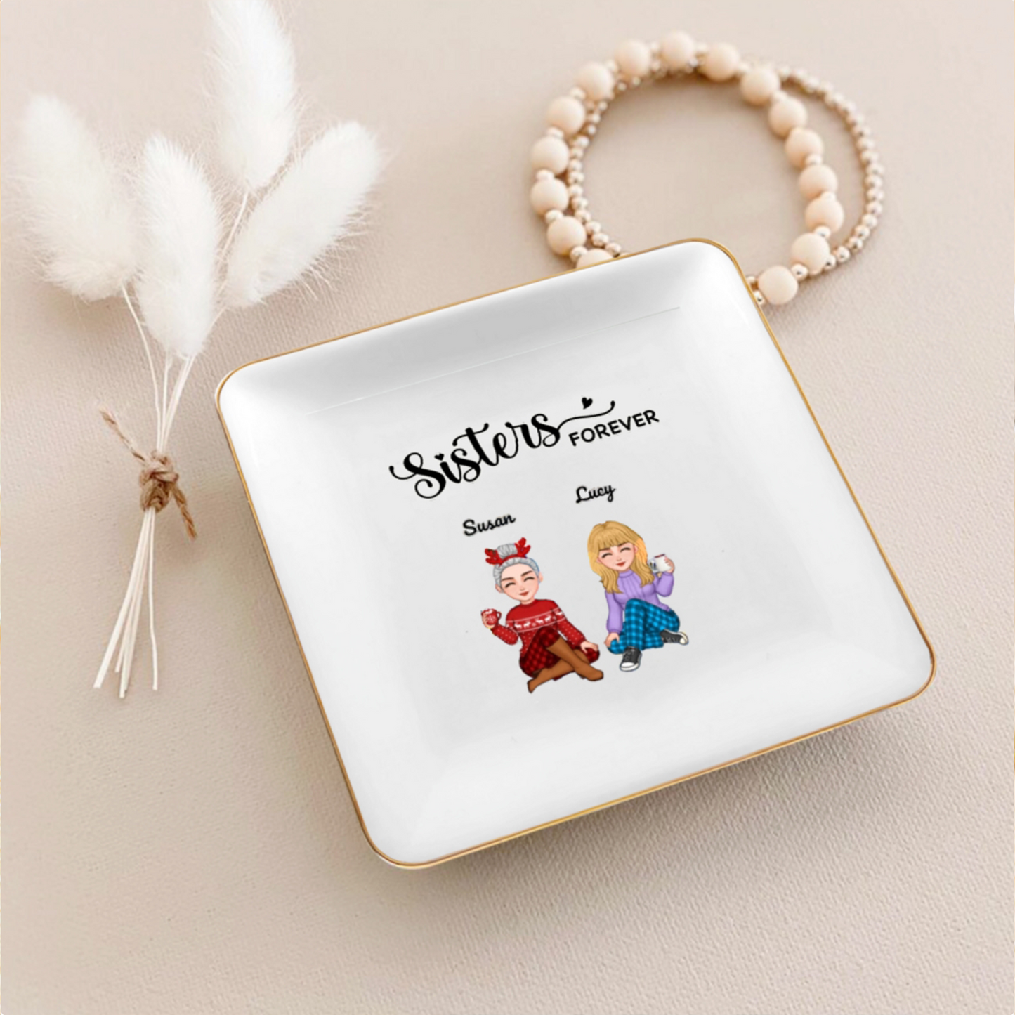 Sisters Forever - Personalized Custom Mug, Ornament, and Jewelry Box - Acrylic Gift Box Shaped - Christmas Gift For Best Friends, BFF, Sisters