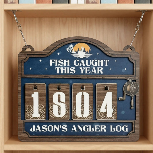 Wooden Hanging Tracker, Personalized Angler Log Sign for Showing Off Fish Caught This Year, Fun Unique Gift for Dad