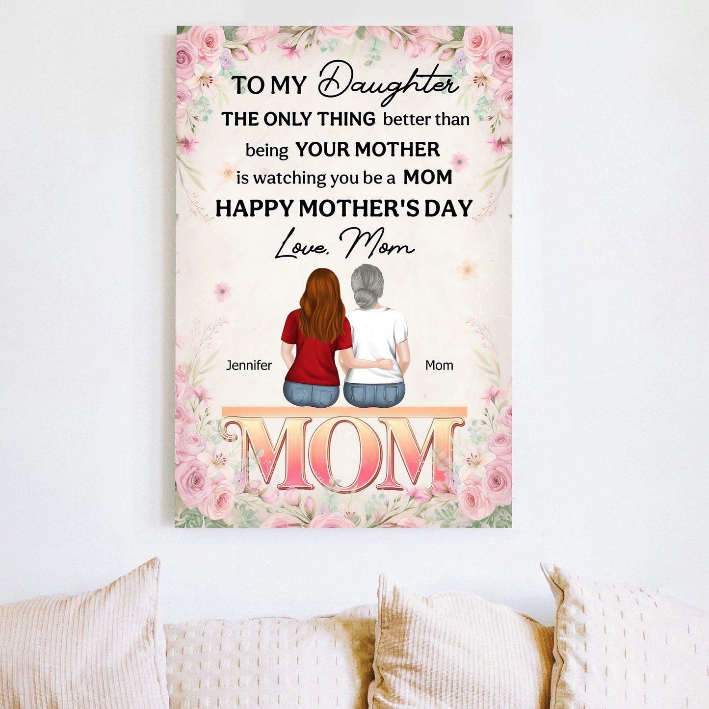 Personalized Mother's Day Poster for Daughter, Mom and Daughter Hugging from Behind, Unique Custom Gift She'll Keep