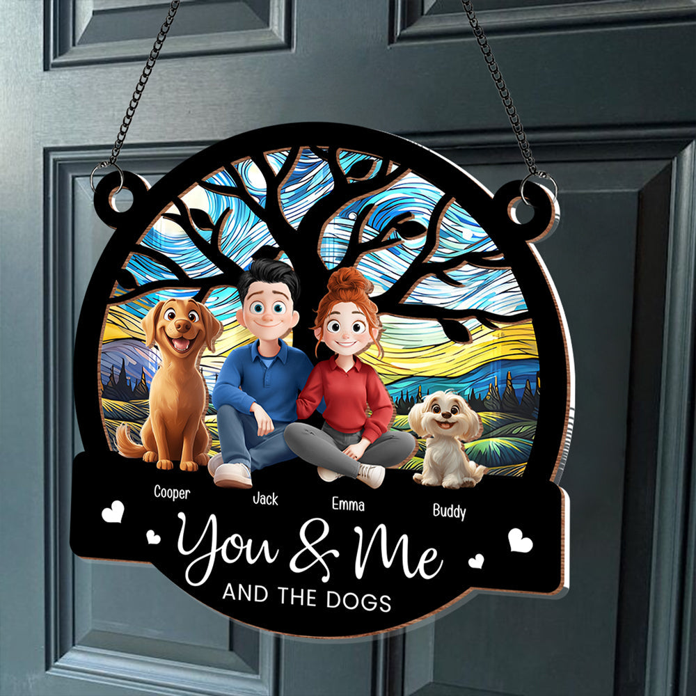 You & Me and the Dogs - Customizable Wood and Acrylic Layered Ornament, Ideal Gift for Couples and Pet Lovers