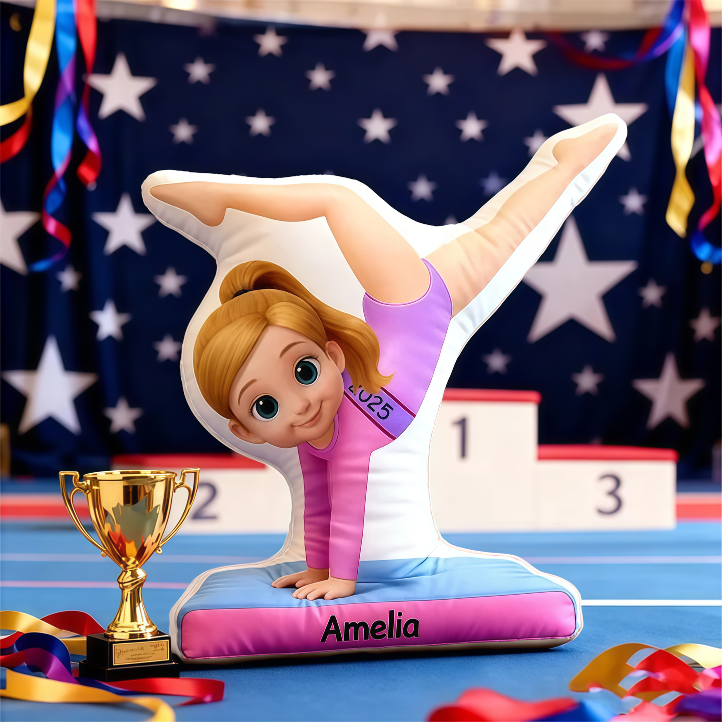 Personalized Shaped Pillow for Gymnast Girl – Cute Cartoon Design, Cozy Support & Unique Gift for Little Athletes