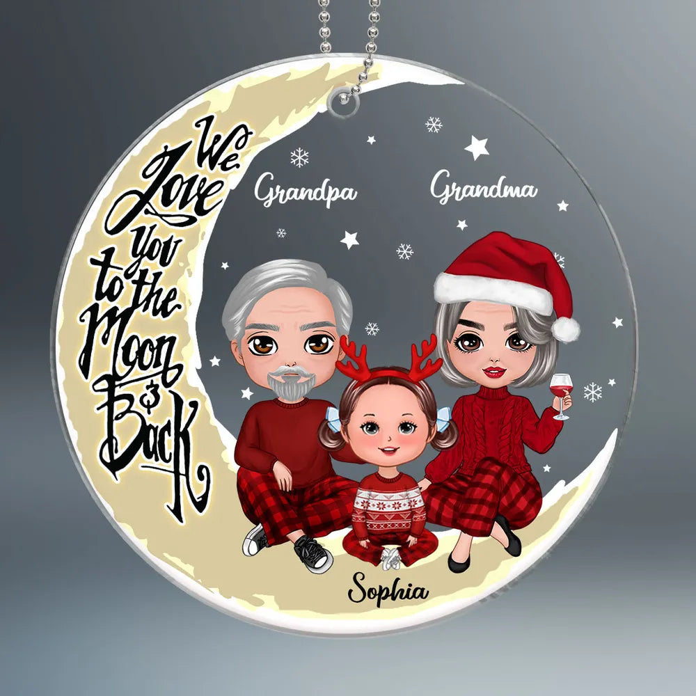 Heartwarming Acrylic Ornament with Moon & Family Scene, Perfect Gift for Grandparents