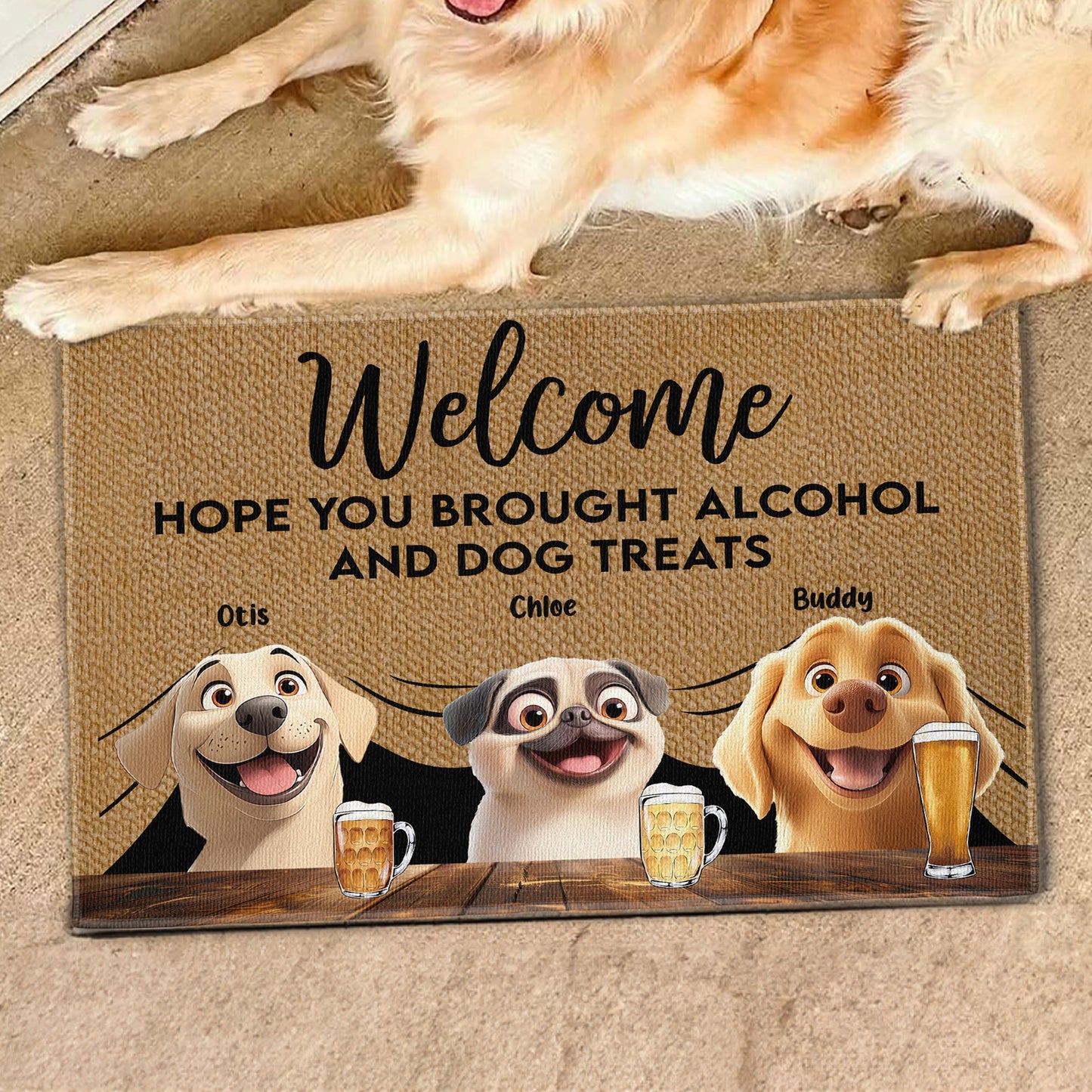 Pet-Themed Doormat – 'Hope You Brought Alcohol and Dog Treats,' Funny Home Decor Gift