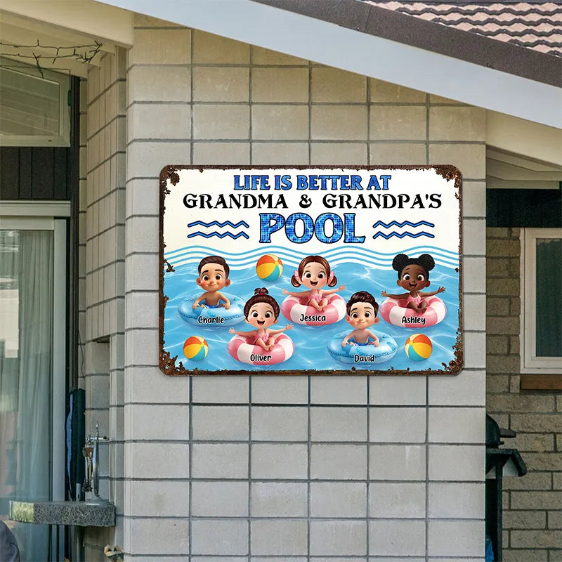 Personalized Iron Pool Sign for Family Poolside Decor