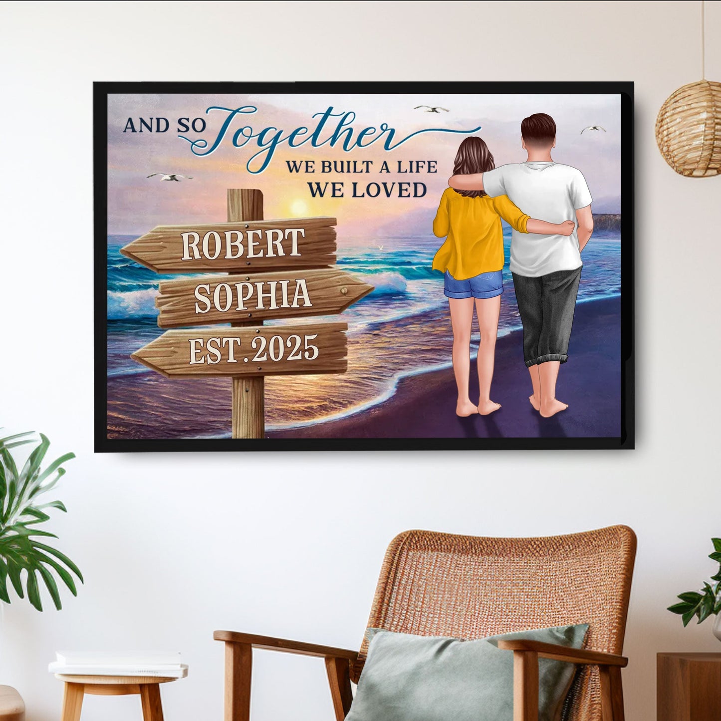 Beach Couple Embracing Scene – Valentine’s Custom Canvas, Plaques, Keychains, Ornaments & More Gift Ideas