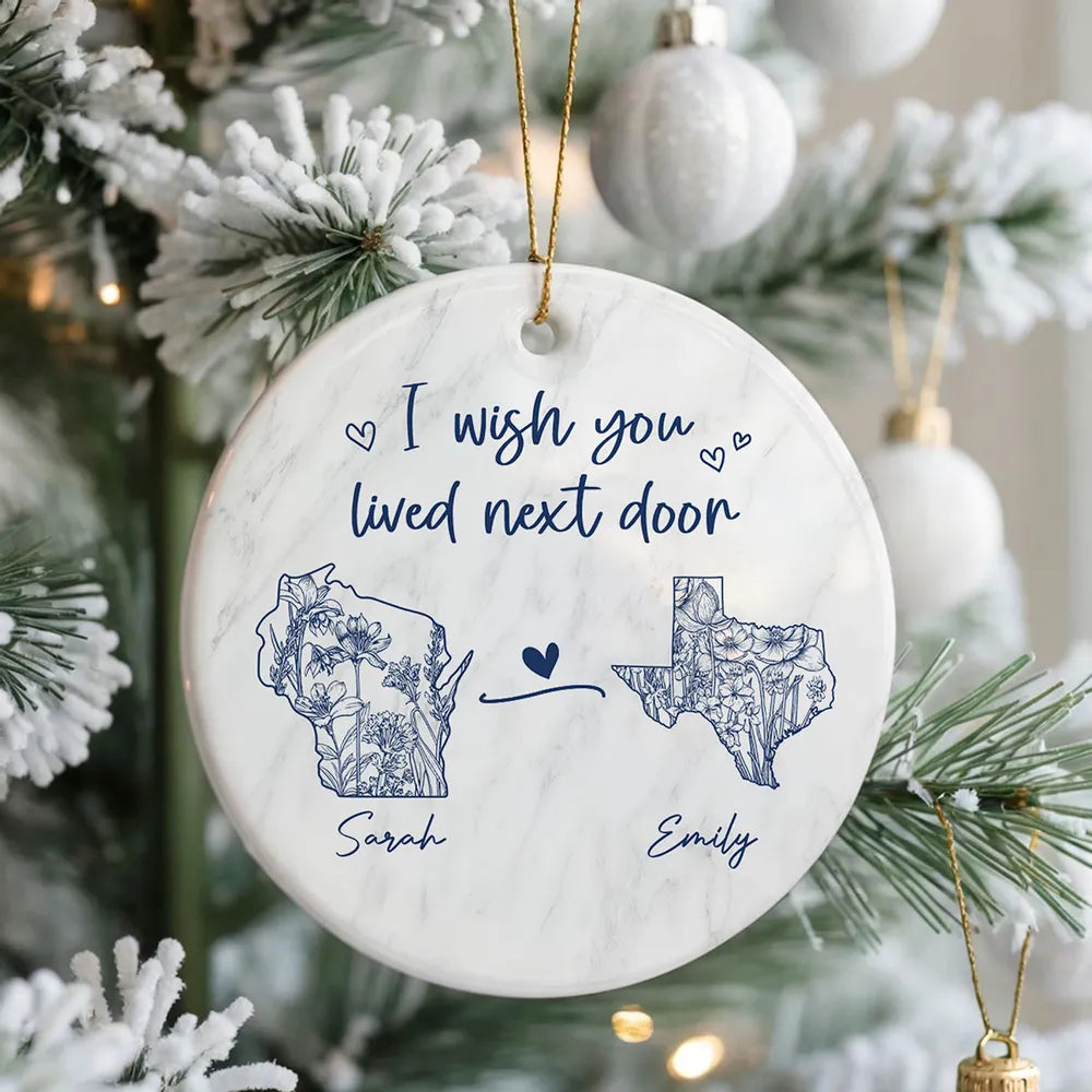 Ceramic Ornament with State Map Friendship Design, Clear Smooth Finish, Perfect Keepsake and Surprise Gift