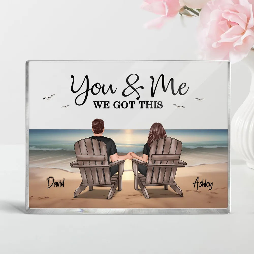 Personalized Rectangle Acrylic Plaque with Couple Beach Scene