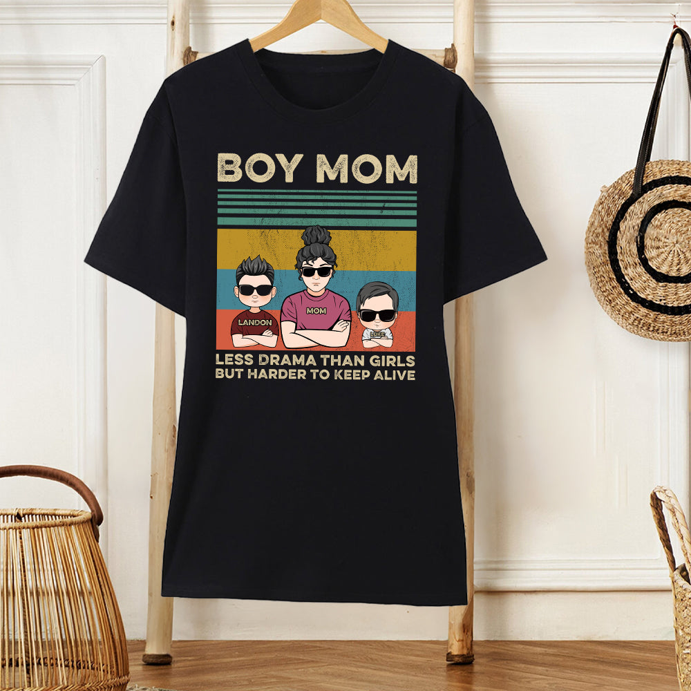 Boy Mom Retro Graphic Shirt - Personalized Family Matching Outfit for Cool Moms and Sons - Custom Name Gift