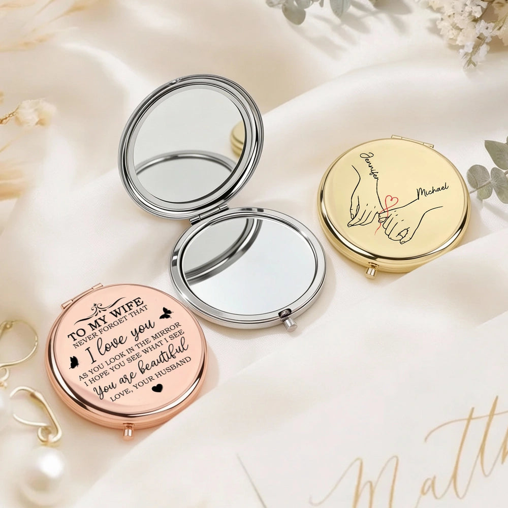To My Wife Never Forget That I Love You Metal Compact Mirror, Elegant Rose Gold Gift for Her, Sweet Daily Reminder