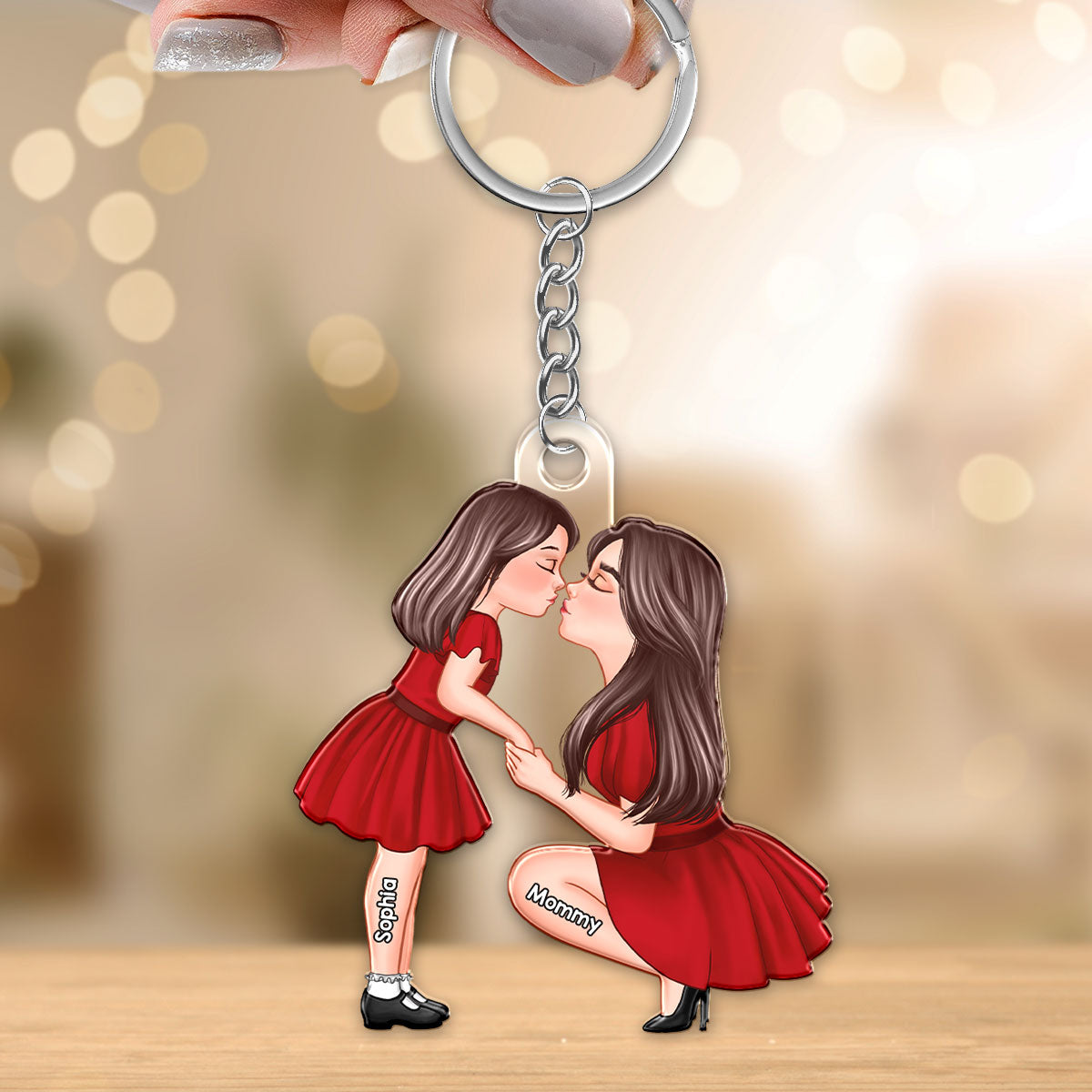 Heartfelt Mother-Daughter Kiss – Custom Acrylic Keychain, Sentimental Gift for Mother or Daughter