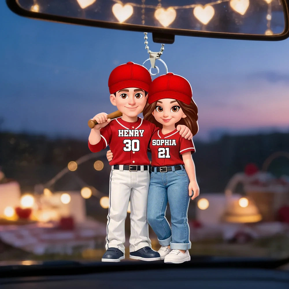 I'll Always Be Your Biggest Fan Acrylic Car Hanger, Personalized Baseball Couple Mirror Decor, Sweet Gift for Couples