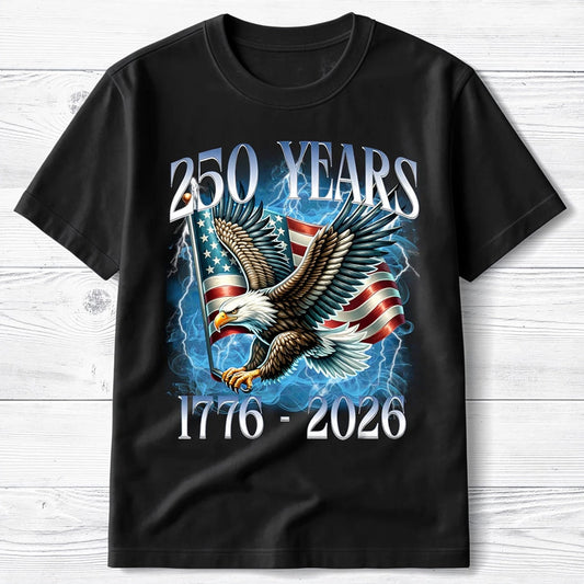 250 Years Patriotic Eagle Over American Flag Classic Tee, Bold Lightning Art, Unique Creative Gift for Proud Americans