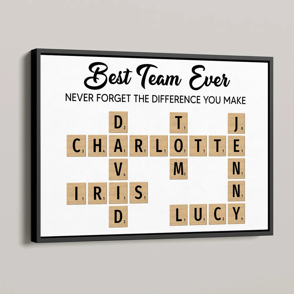 Best Team Ever Personalized Poster with Crossword Tile Art, Office Wall Decor, Meaningful Thank You Gift for Coworkers & Boss