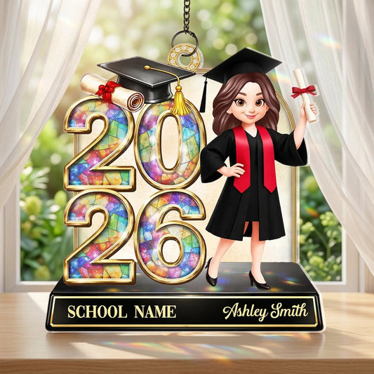 Personalized Class of Graduation Acrylic Suncatcher Ornament for Daughter Son, Cap and Diploma Design, Unique Gift