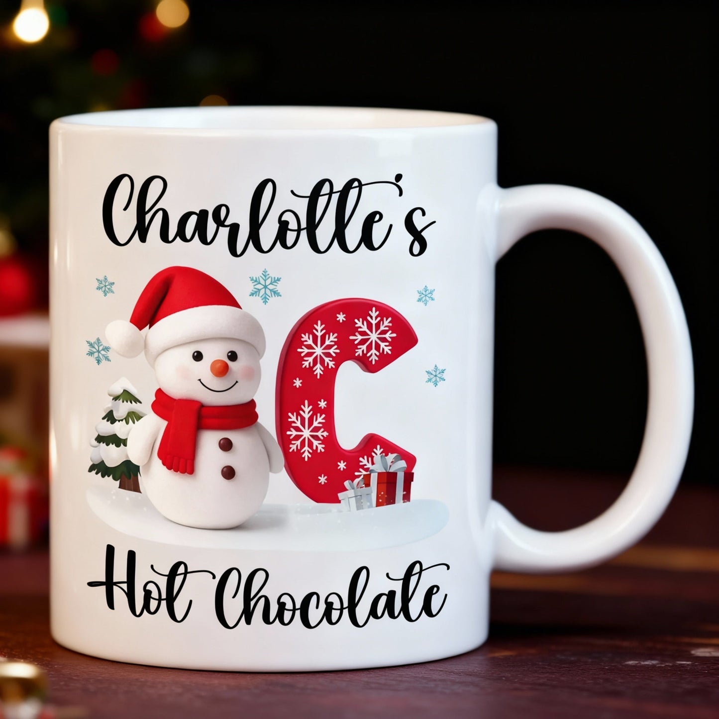 Custom Snowman Initial White Ceramic Mug for Hot Chocolate & Morning Coffee – Festive Personalized Christmas Gift, Fun and Cute Winter Present