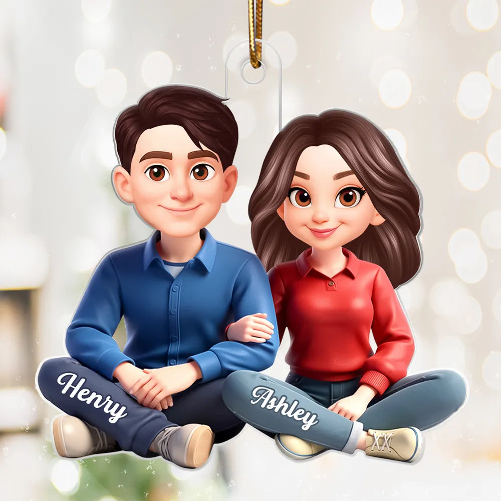 Personalized Couple Acrylic Ornament, Cute Cartoon Sitting Together, Unique Gift for Him or Her