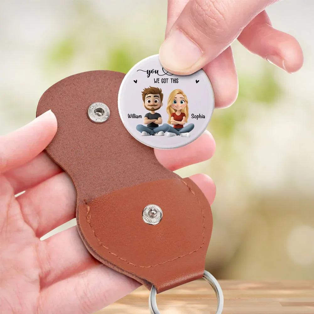 Personalized Pocket Hug Token With Cartoon Couple You & Me We Got This - Unique Everyday Carry Gift For Him or Her