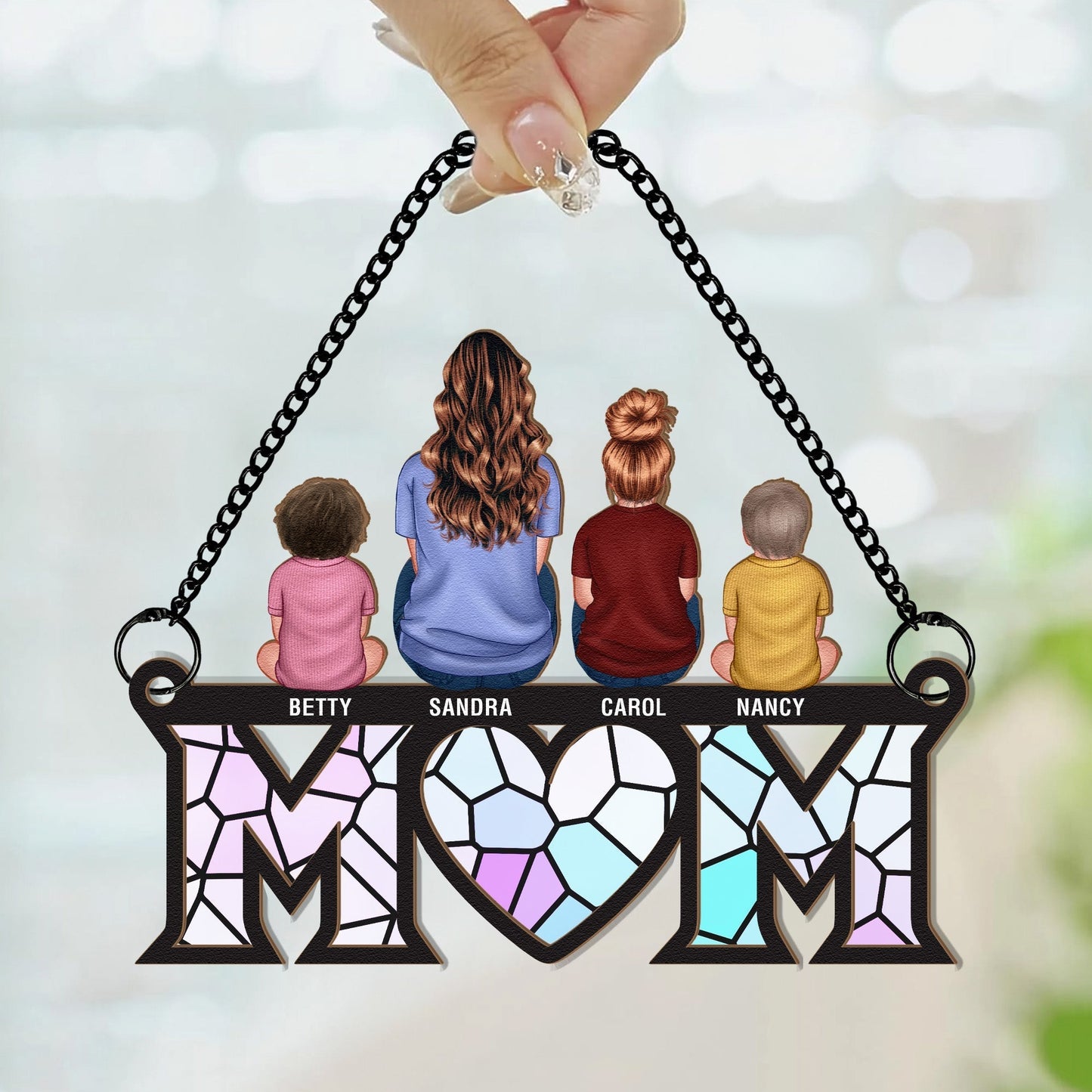 Custom Wood & Acrylic Ornament with Heartwarming Mother-Kids Design