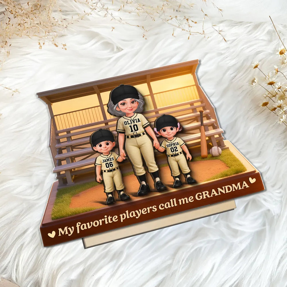 Personalized 2-Layer Wooden Plaque Baseball Bleachers Grandma With Grandkids Keepsake Decor, Unique Gift for Grandma