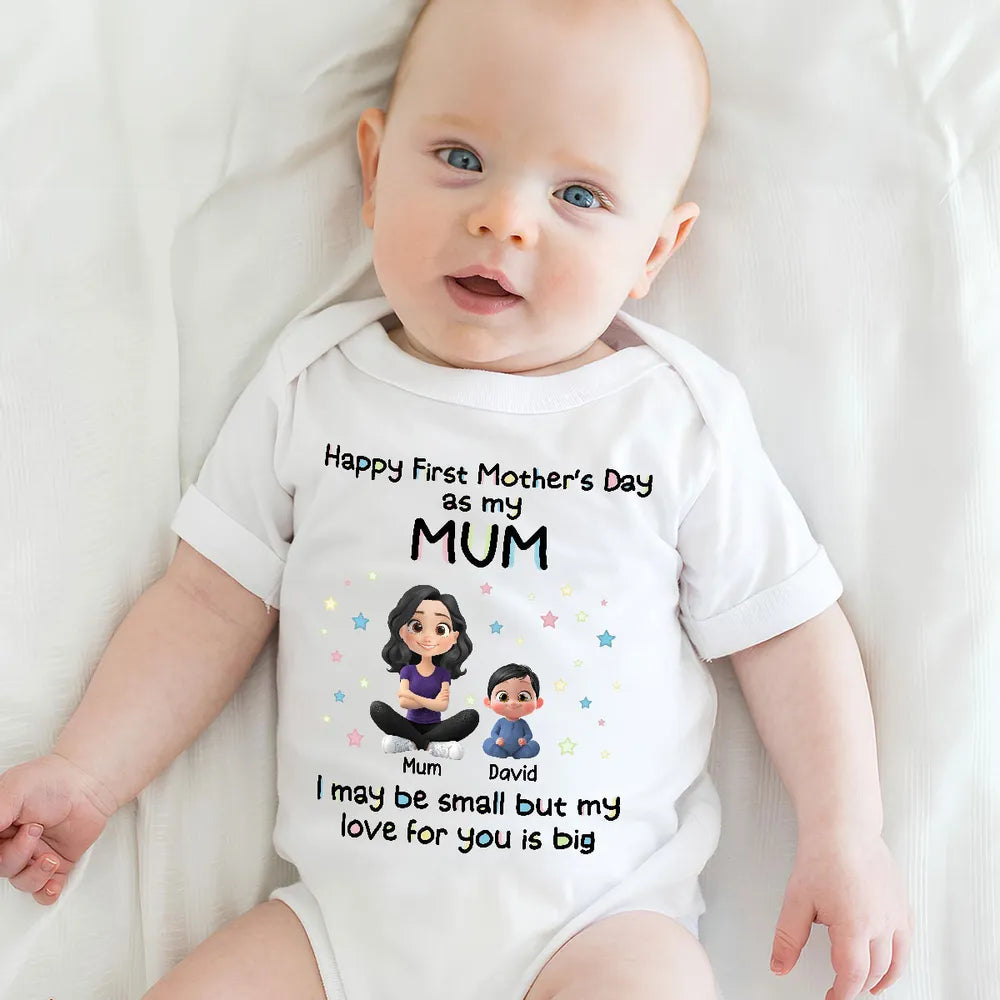 Personalized Short Sleeve Baby Onesie First Mother's Day Mom & Baby Cartoon Gift - Unique Photo Ready Keepsake