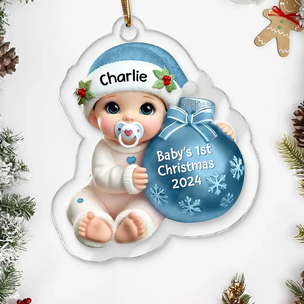 Personalized Acrylic Ornament for Baby's First Christmas – Cute Blue Baby Design, Festive Keepsake, Unique Gift for New Parents