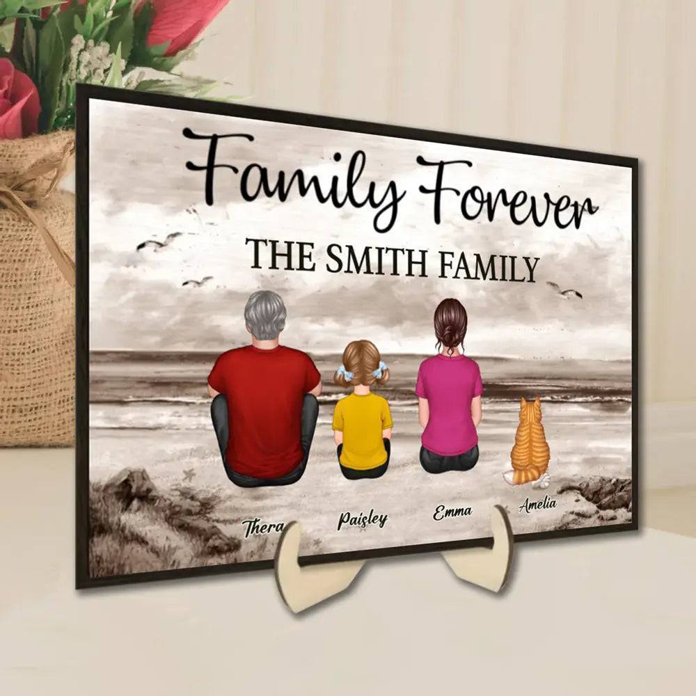 "Beach Landscape Family Sitting Back View Wooden Or Acrylic Or LED Night Light Plaque, Perfect Gift for Father's Day, for Dad or Grandpa"