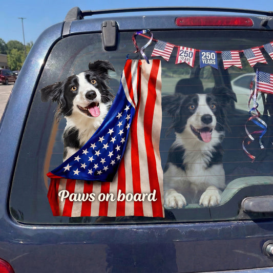 Personalized Dog Car Sticker Decal, Paws on Board Flag Design for Window Decor, Unique Gift for Dog Lovers