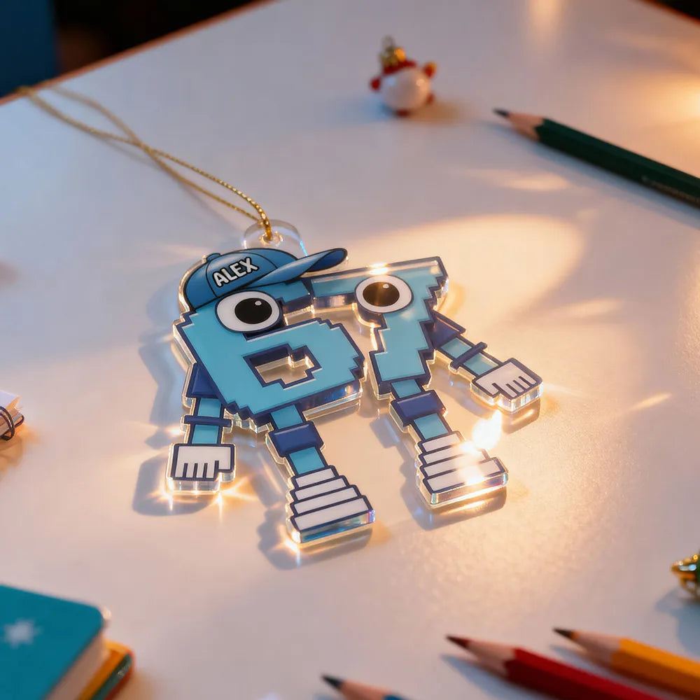 Pixel Number Acrylic Ornament For Kids Gaming Tree Decor Unique Gift For Young Gamers